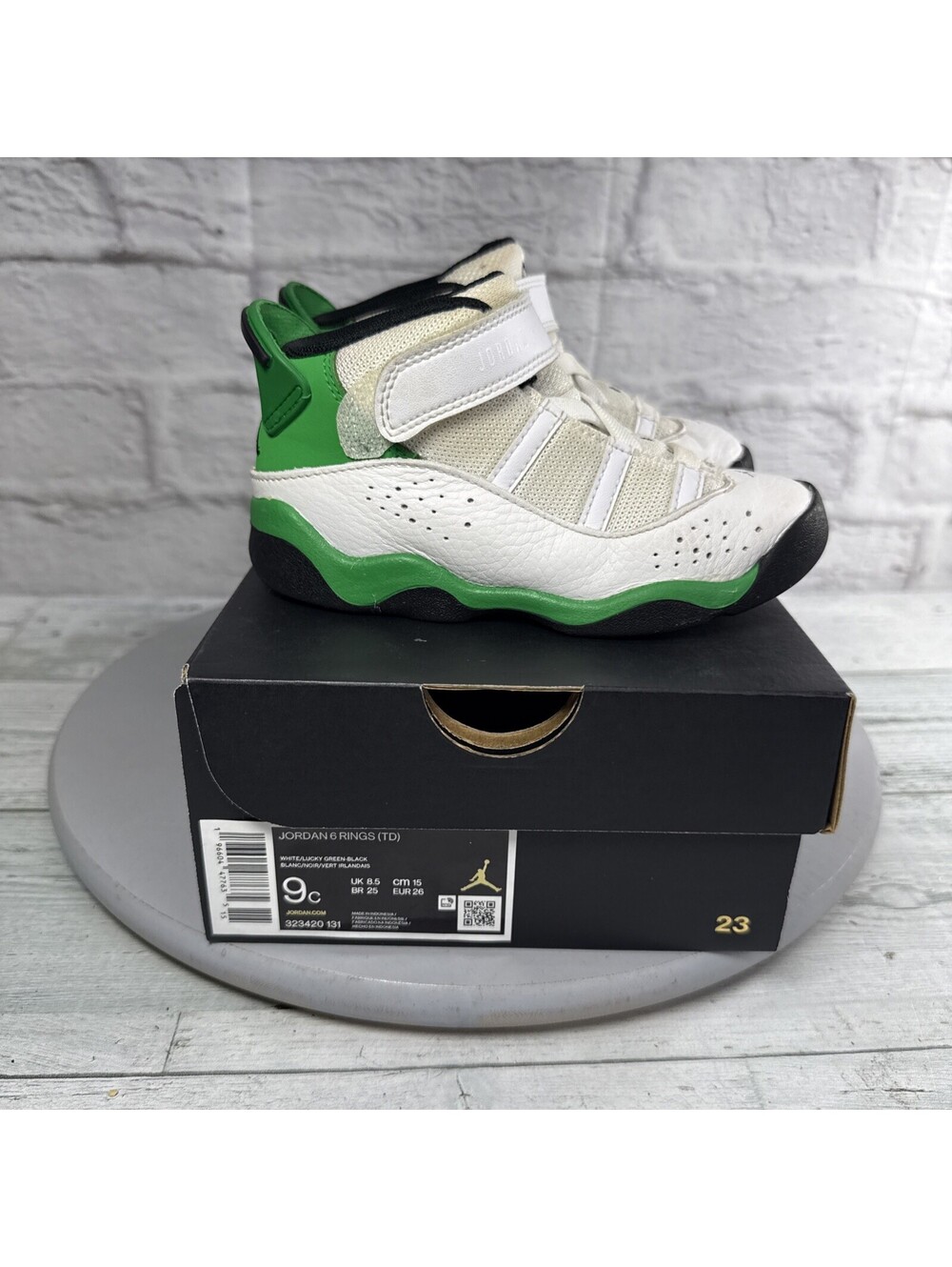Nike Jordan 6 Rings (TD) White/Green Shoes (323420 131), Sz 9C Toddler